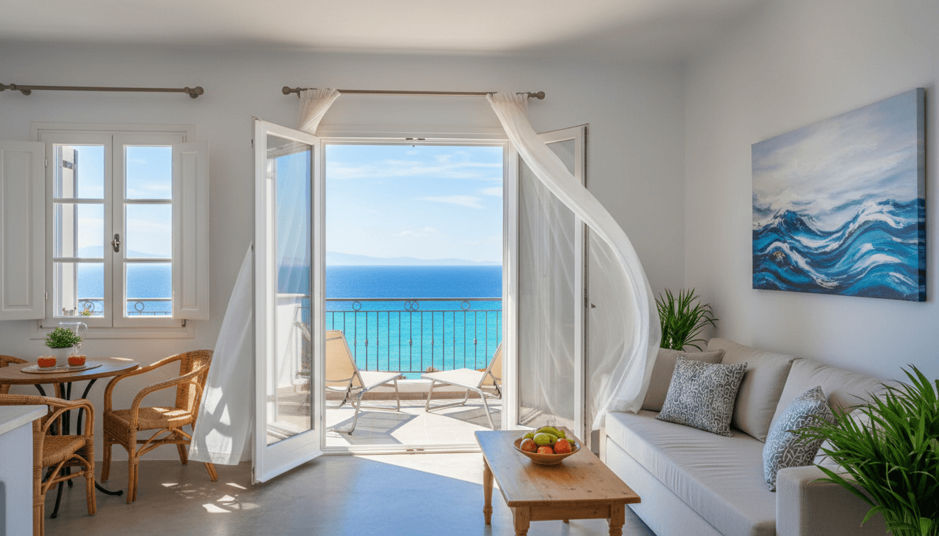Bright holiday apartment in Zakynthos with a view of the sea