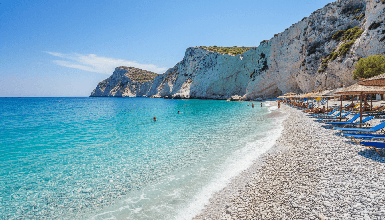 Turquoise water meeting a pebbly beach on the Zakynthos coast